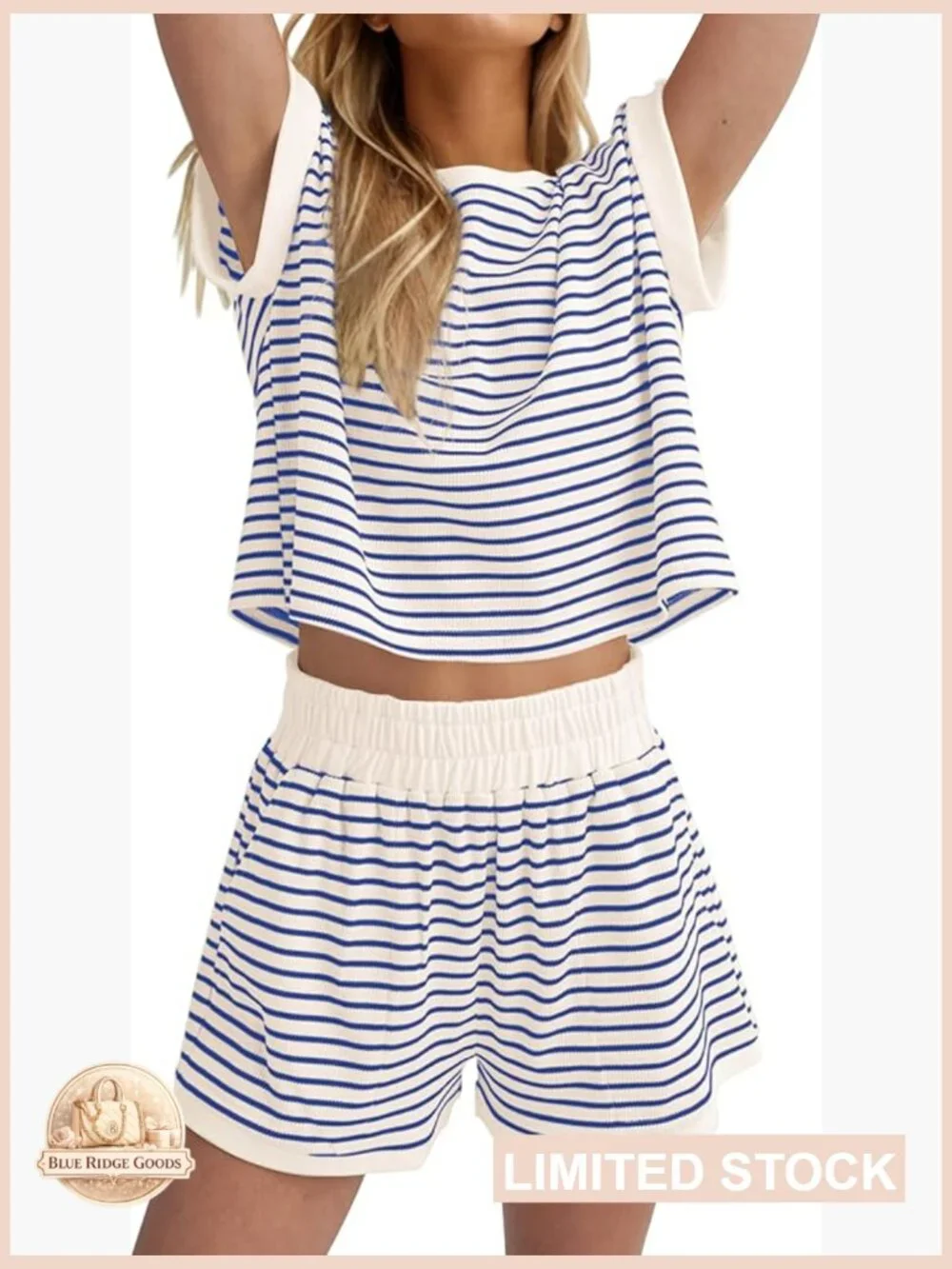 2 Piece Lounge Set with Shorts and Tee - Casual Knit Matching Sets